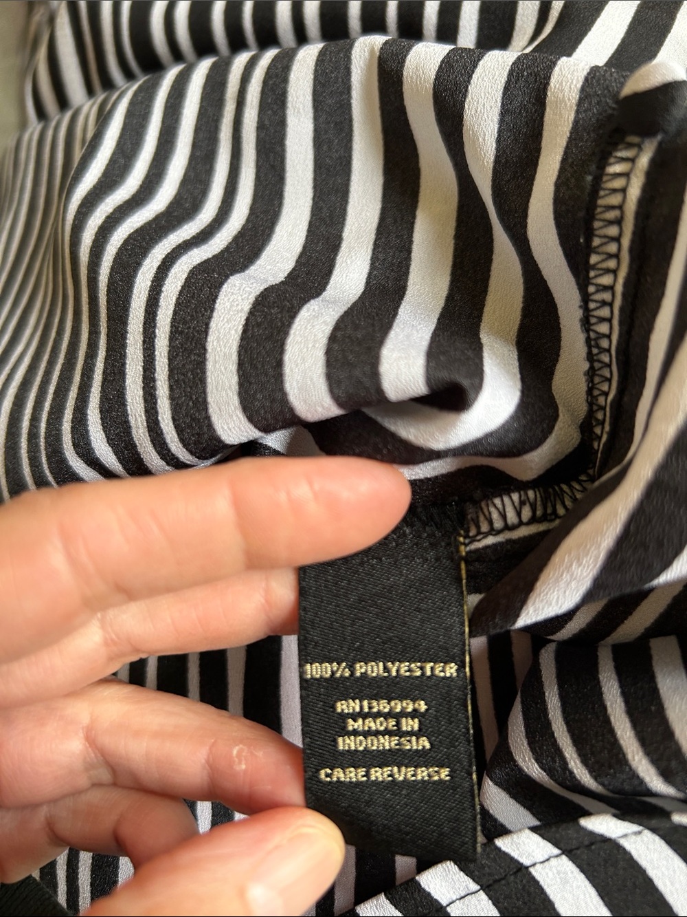 Milano Top Striped Black & White Peasant Blouse 3/4 Sleeves Lightweight - Picture 7 of 8